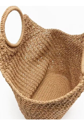 Khaki Straw Cross Basket Bag