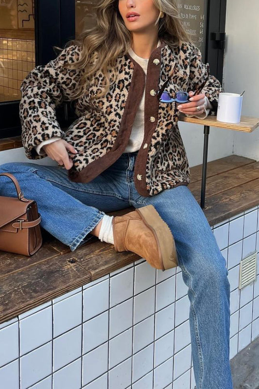 Leopard print casual loose long sleeve jacket