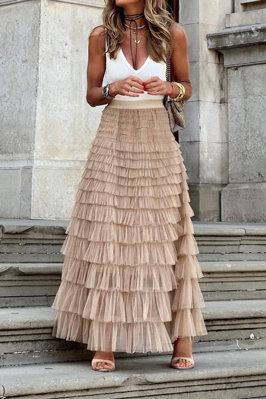 High waisted mesh cake skirt