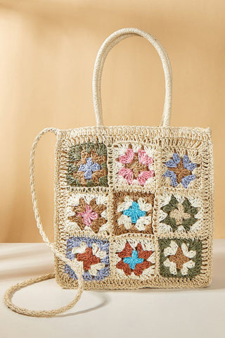 Colored Flower Woven Straw Bag