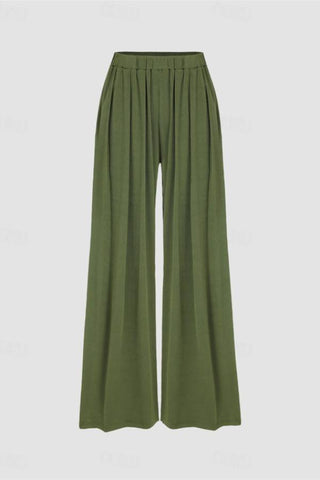 Elastic waistband pants with wide legs