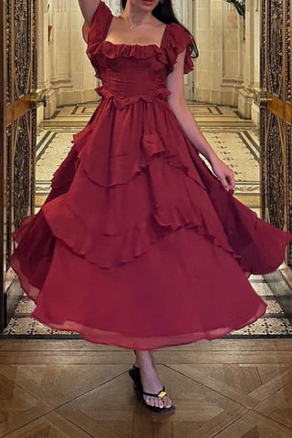 Backless hollow ruffled pleated maxi dress