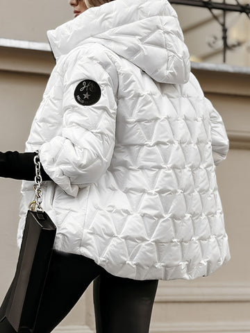 Hooded Long-sleeved Autumn and Winter Diamond Patchwork Cotton Jacket