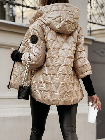 Hooded Long-sleeved Autumn and Winter Diamond Patchwork Cotton Jacket