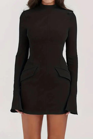 Two Pocket Sexy Long Sleeve Bodycon mini Dress