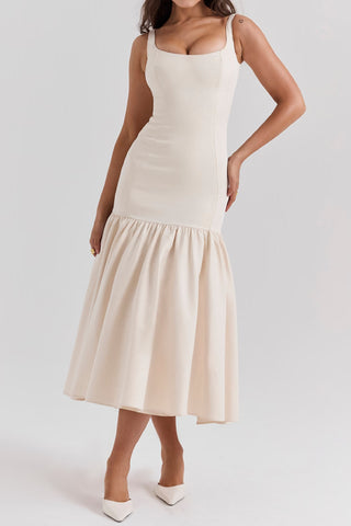 Solid color slim hip-hugging midi dress