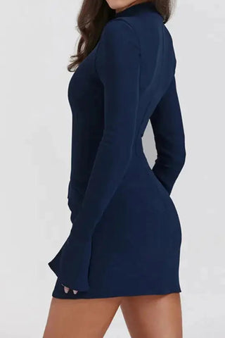 Two Pocket Sexy Long Sleeve Bodycon mini Dress