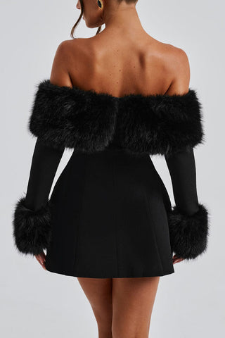 Fur collar Off Shoulder A-line dress