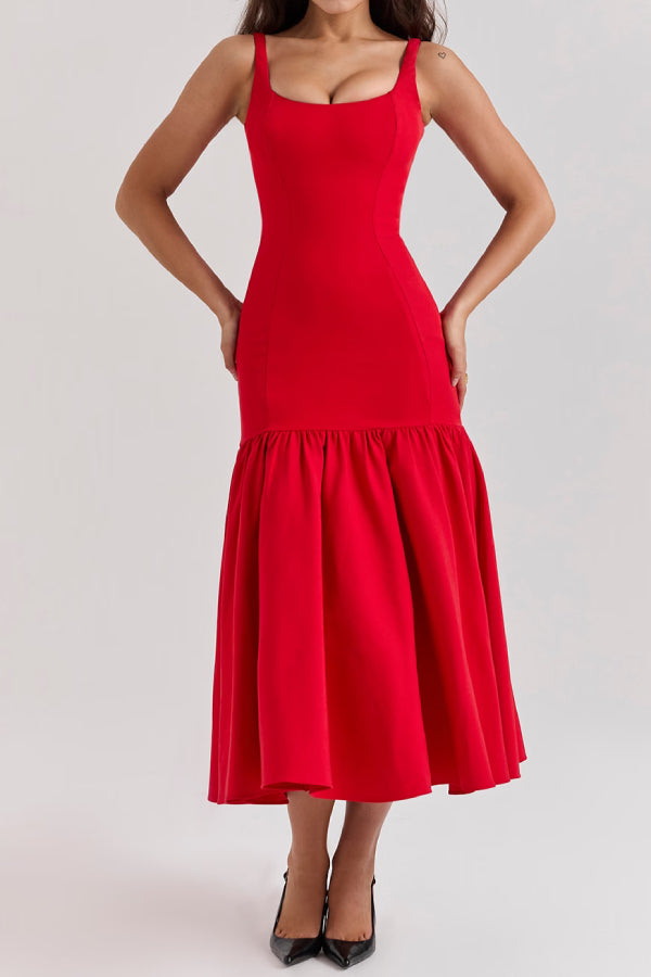 Solid color slim hip-hugging midi dress