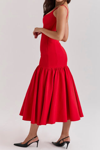 Solid color slim hip-hugging midi dress