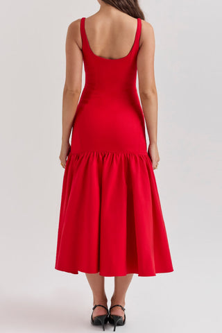 Solid color slim hip-hugging midi dress